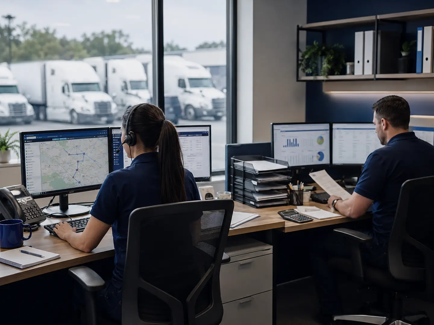 Illustrative trucking operations workspace representing Dispatch and Accounting support